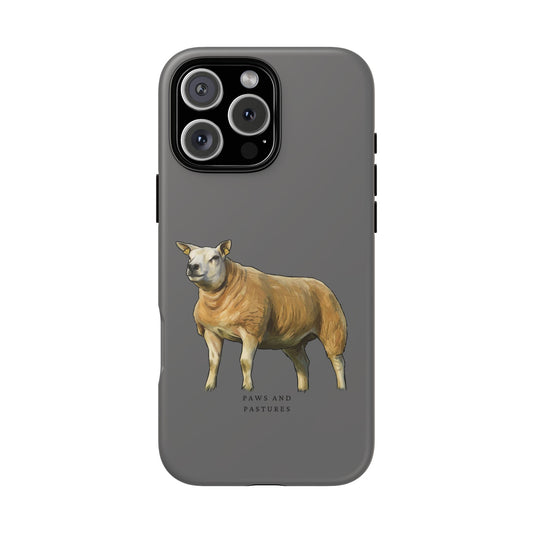 Grey Texel Sheep Illustration Phone Case — "Paws and Pastures" Protective iPhone Cover
