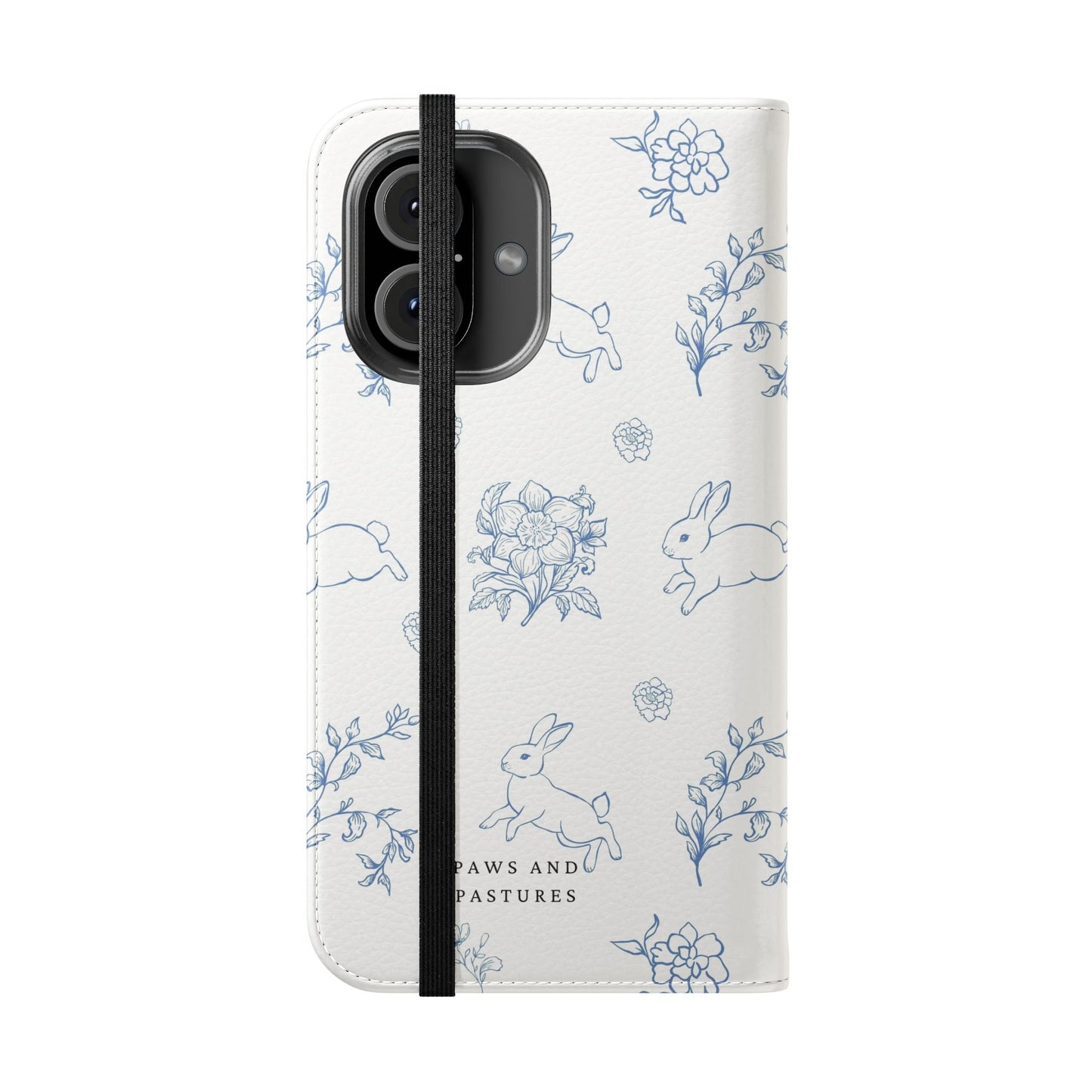 Bunny Pattern Flip Phone Case – Floral Blue Rabbit Wallet Cover