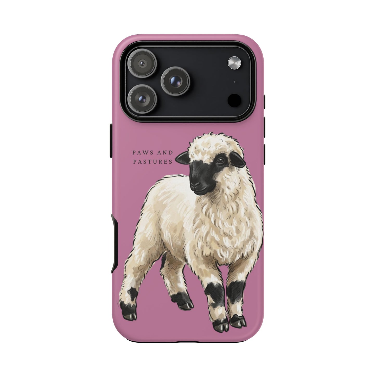 Pink Valais Blacknose Sheep Phone Case – 'Paws and Pastures' Cute Lamb Protective iPhone Cover