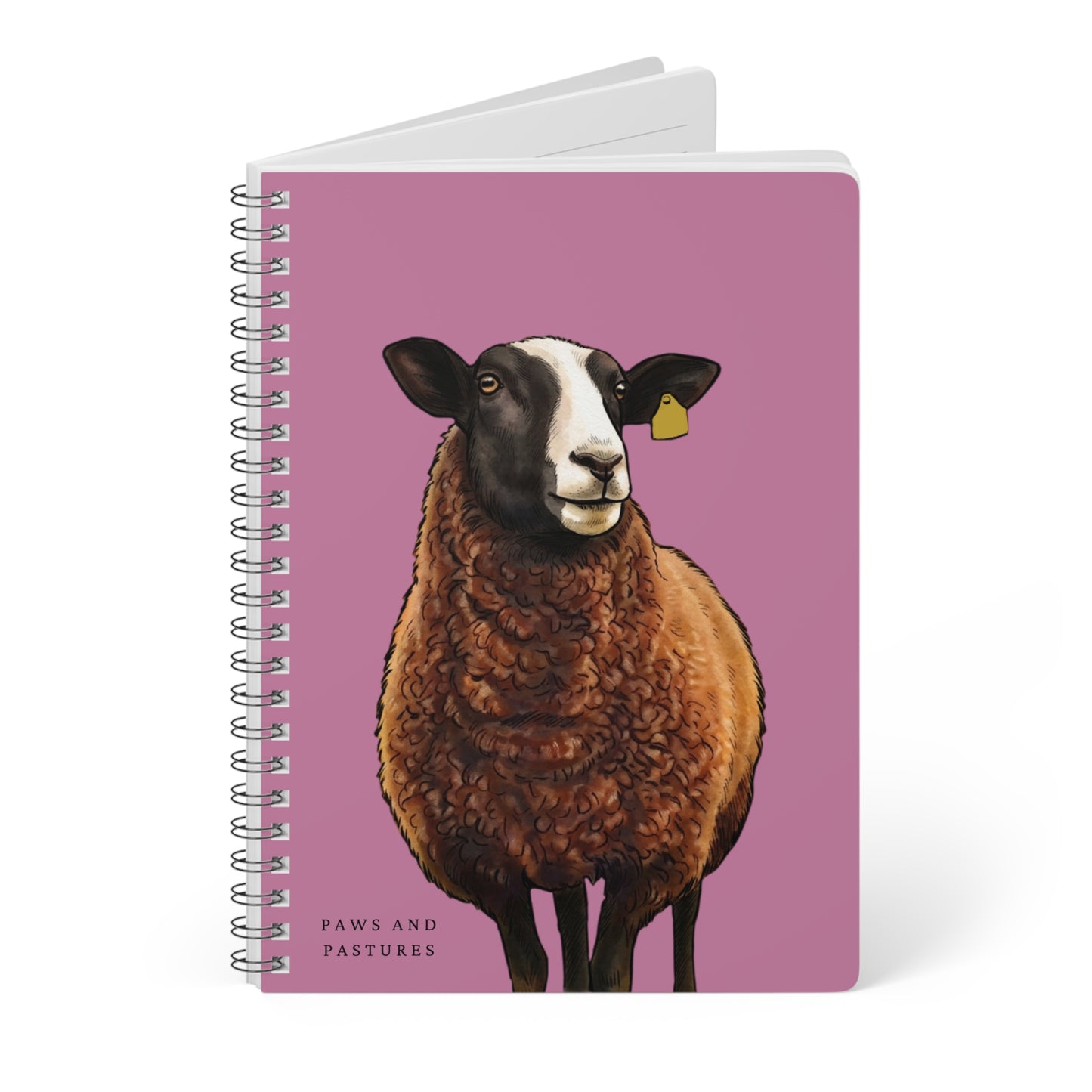 Pink Zwartble Sheep Illustration A5 Spiral Notebook – 'Paws and Pastures' Lined Journal