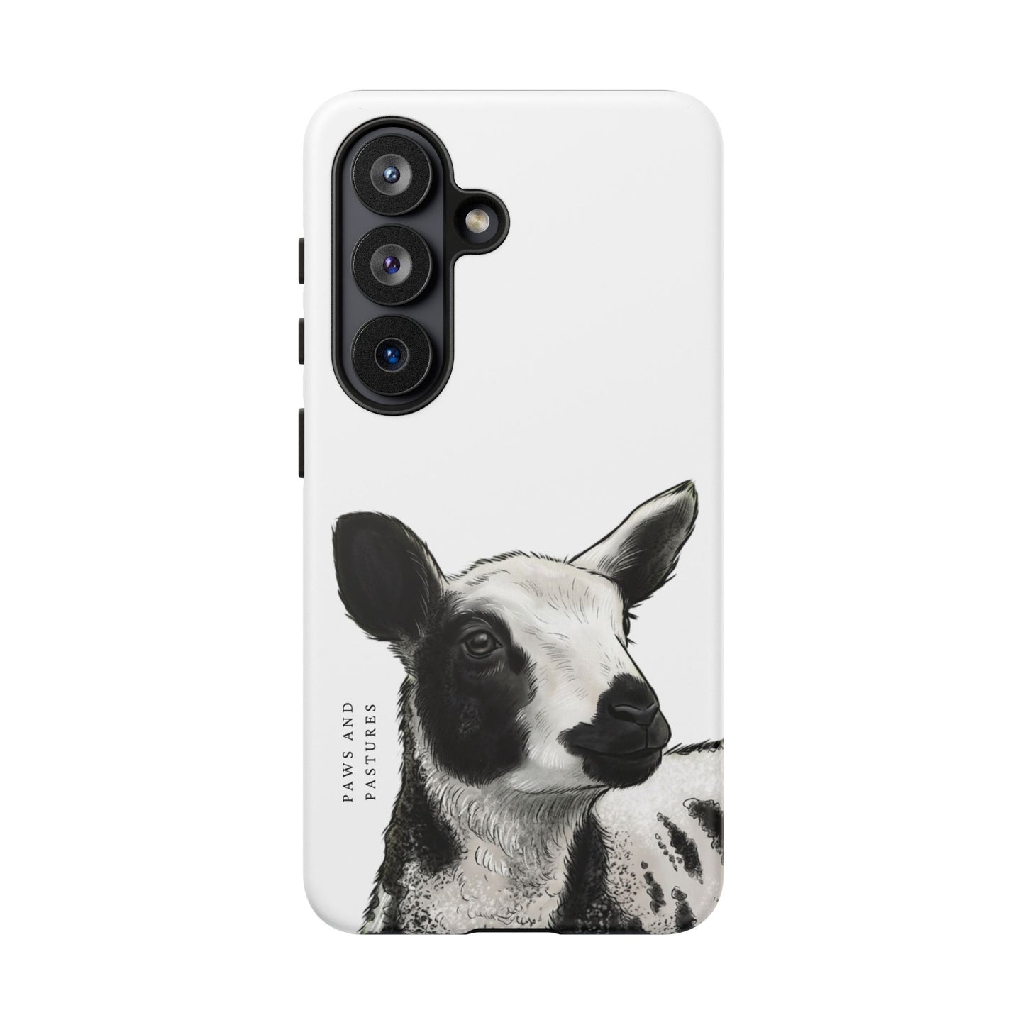 Dutch Spotted Sheep Portrait Phone Case - Black & White Lamb Illustration Protective Cover