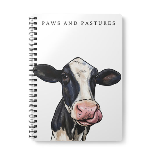 Cow Illustration A5 Notebook — "Paws and Pastures" Wirobound Lined Journal