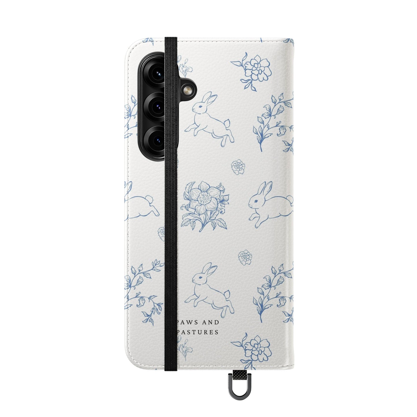 Bunny Pattern Flip Phone Case – Floral Blue Rabbit Wallet Cover