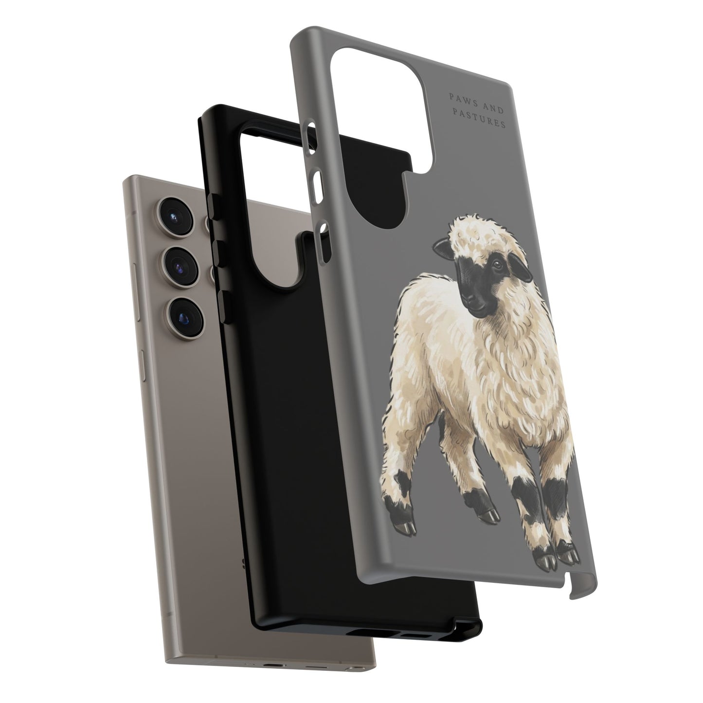 Grey Valais Blacknose Sheep Phone Case – 'Paws and Pastures' Cute Lamb Protective iPhone Cover
