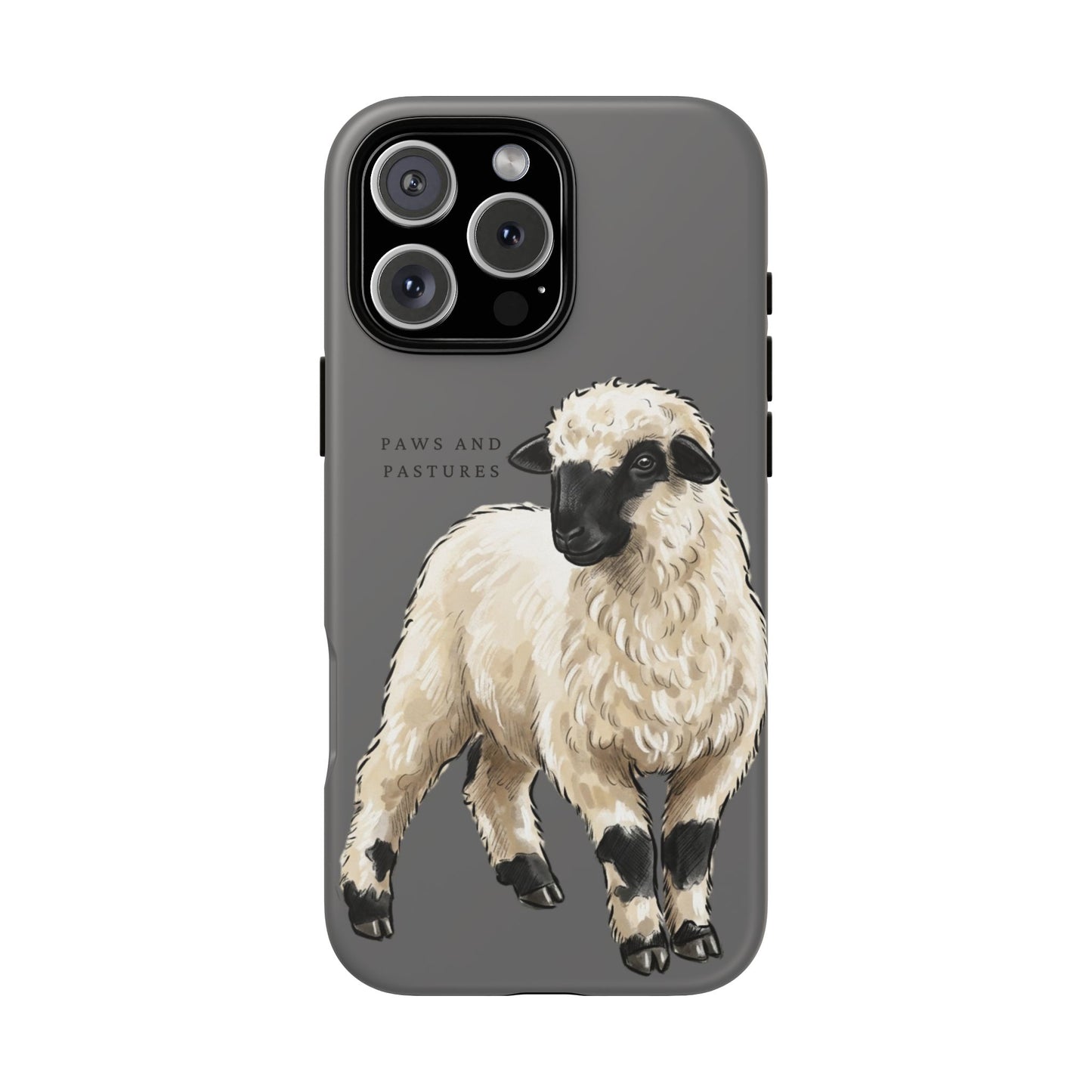 Grey Valais Blacknose Sheep Phone Case – 'Paws and Pastures' Cute Lamb Protective iPhone Cover
