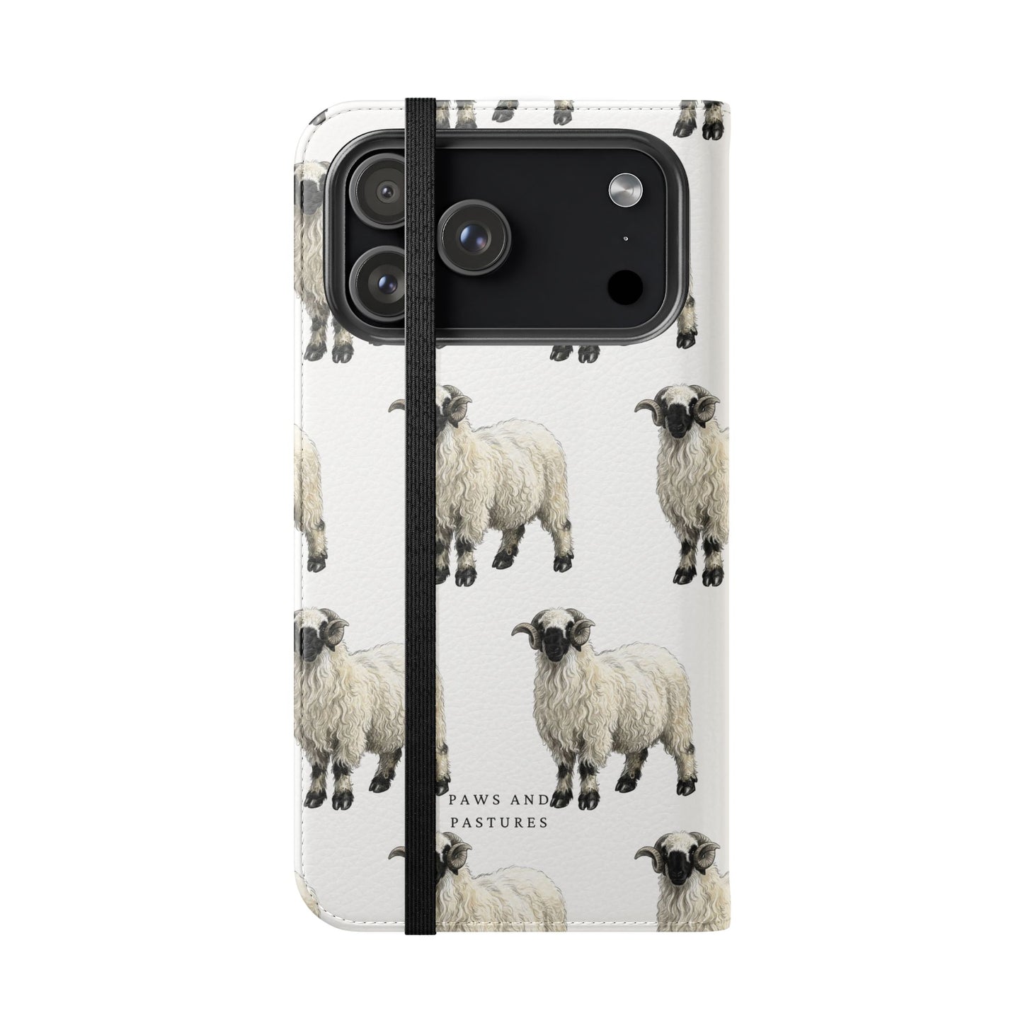 Valais Blacknose Sheep Pattern Flip Phone Case – Cute Farm Animal Wallet Cover