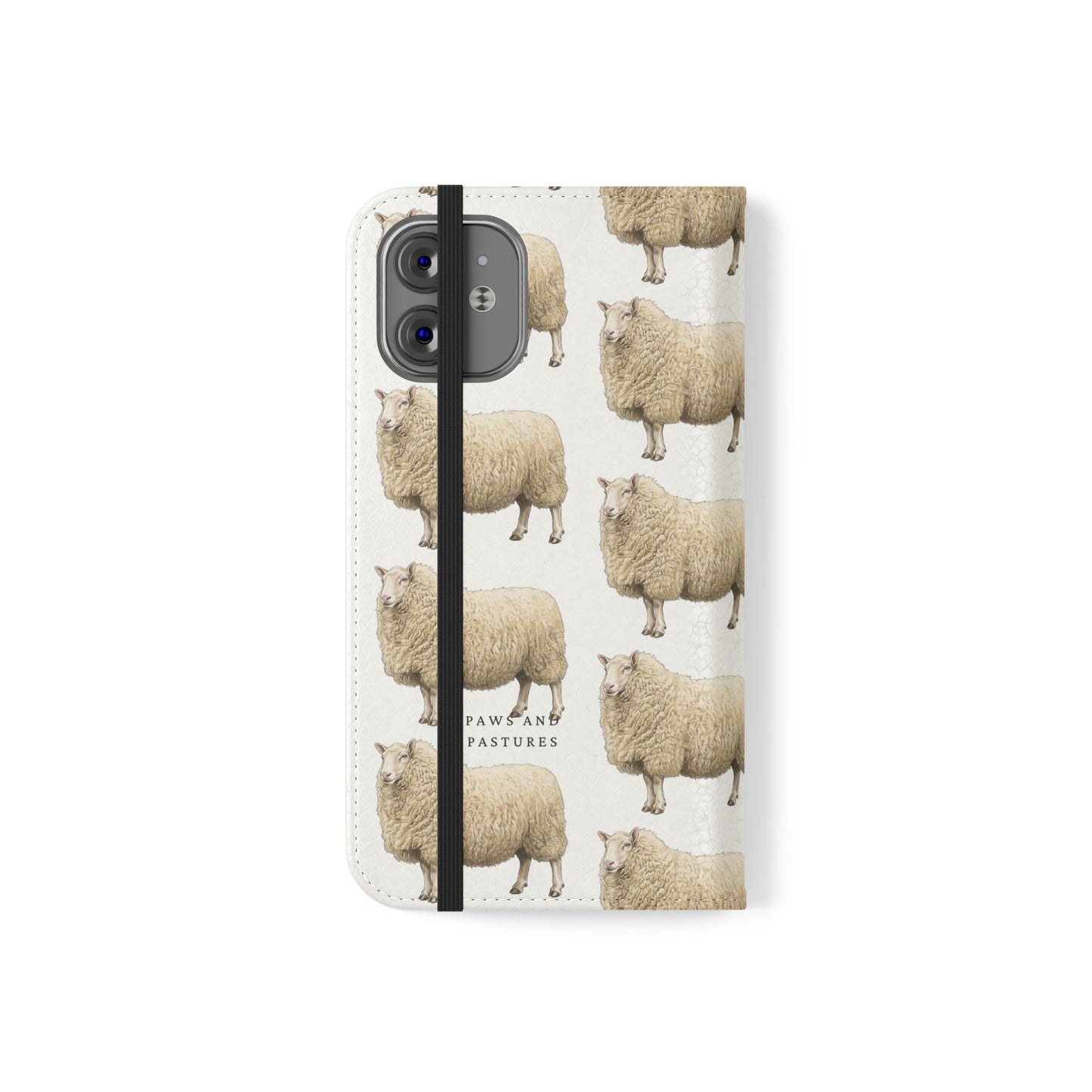 Cheviot Sheep Pattern Flip Phone Case – Cute Pastoral Wallet Cover with Card Slots