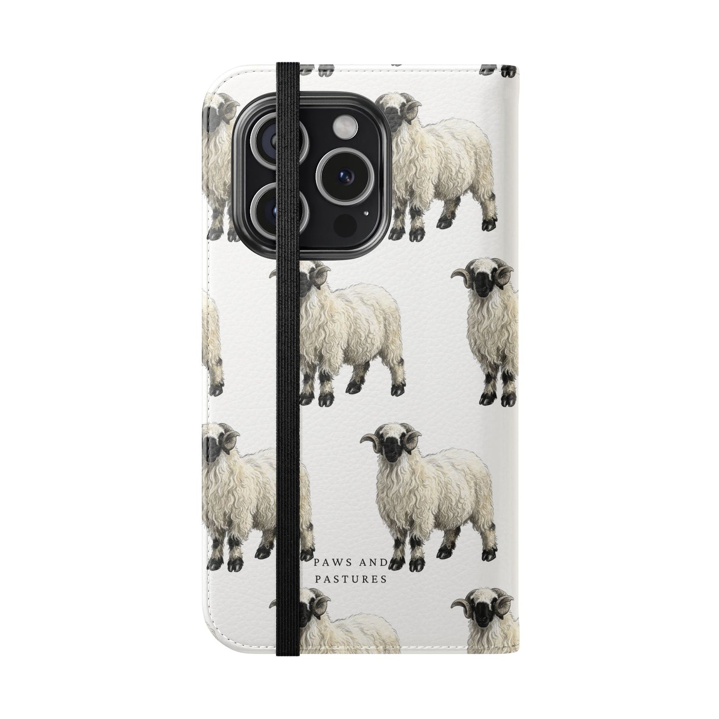 Valais Blacknose Sheep Pattern Flip Phone Case – Cute Farm Animal Wallet Cover