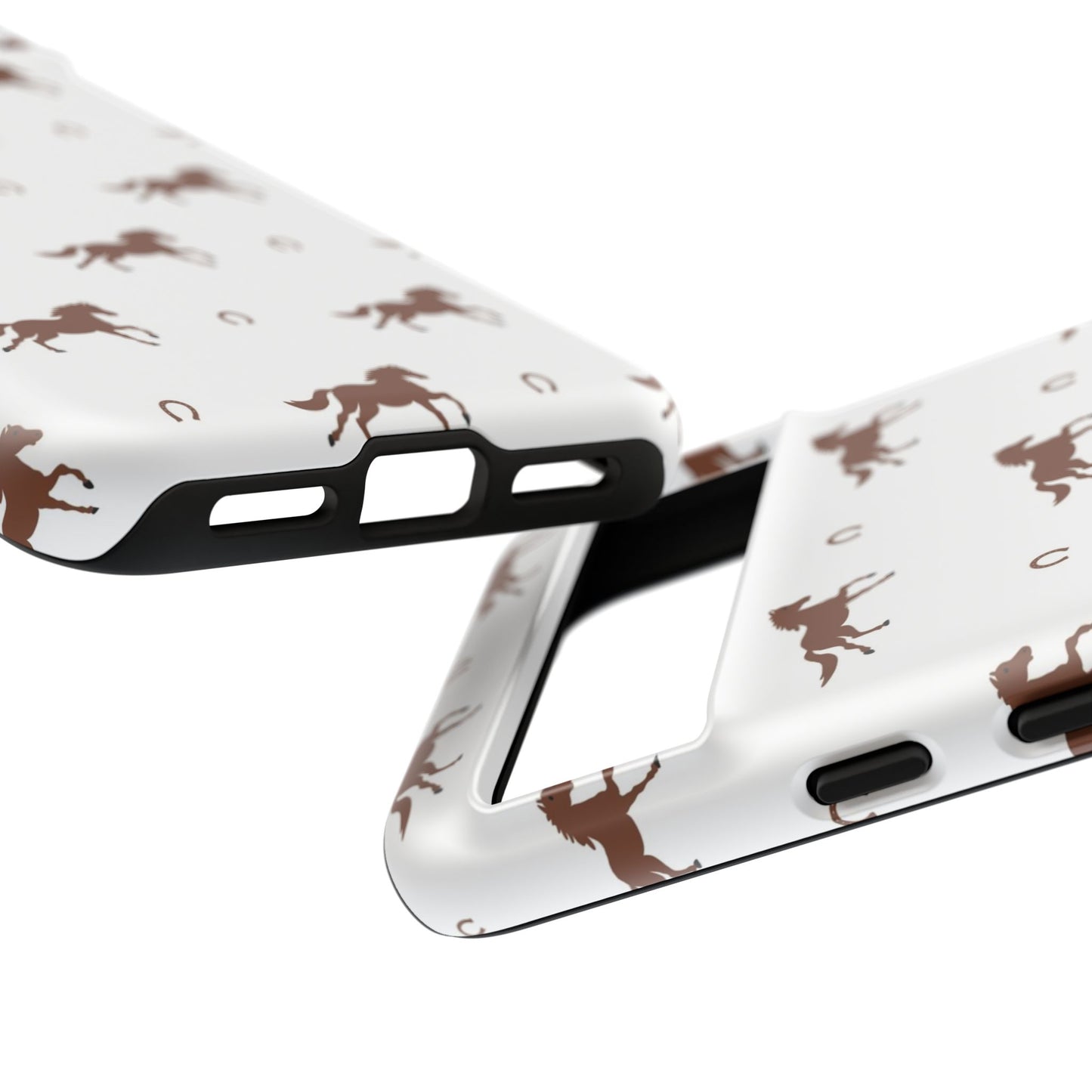 Horse Pattern Tough Phone Case — Brown Galloping Horses & Horseshoes on White