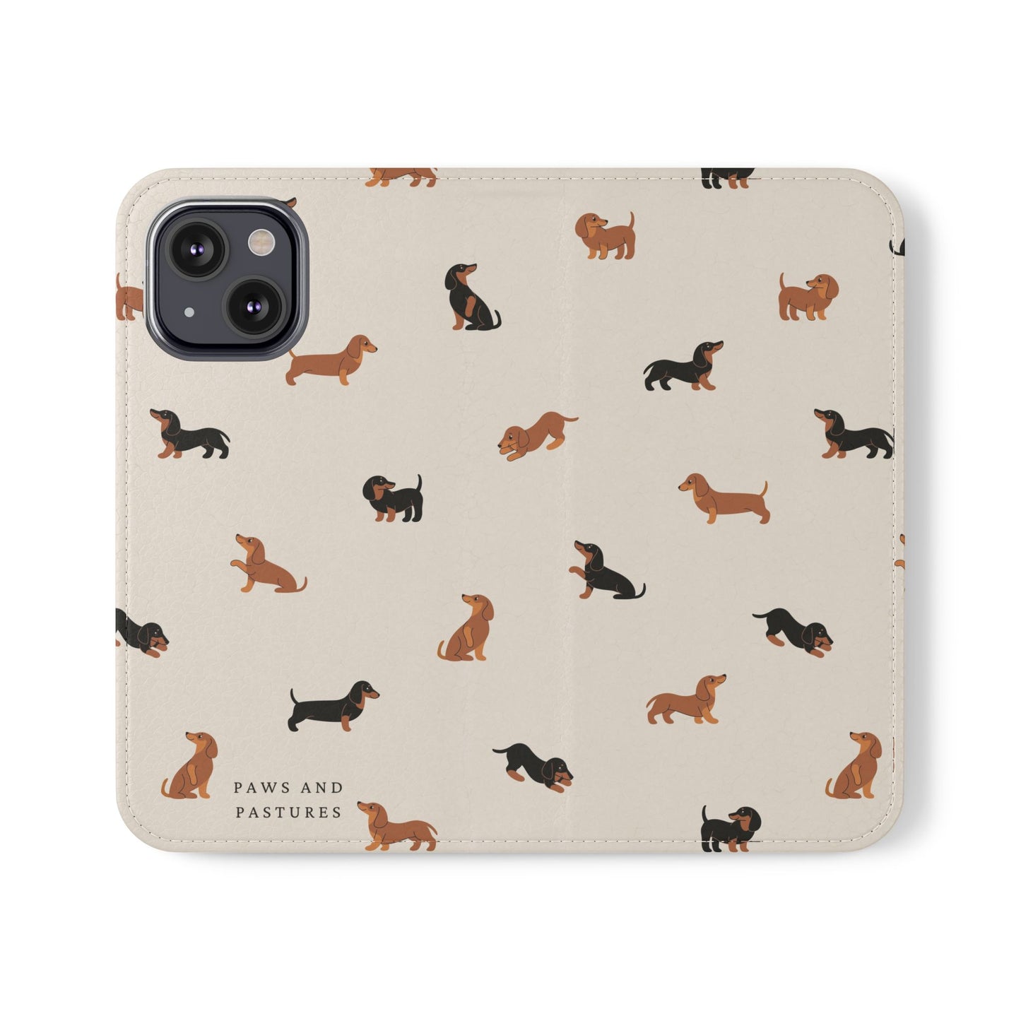 Dachshund Pattern Flip Phone Case — Wallet Folio with Card Slots