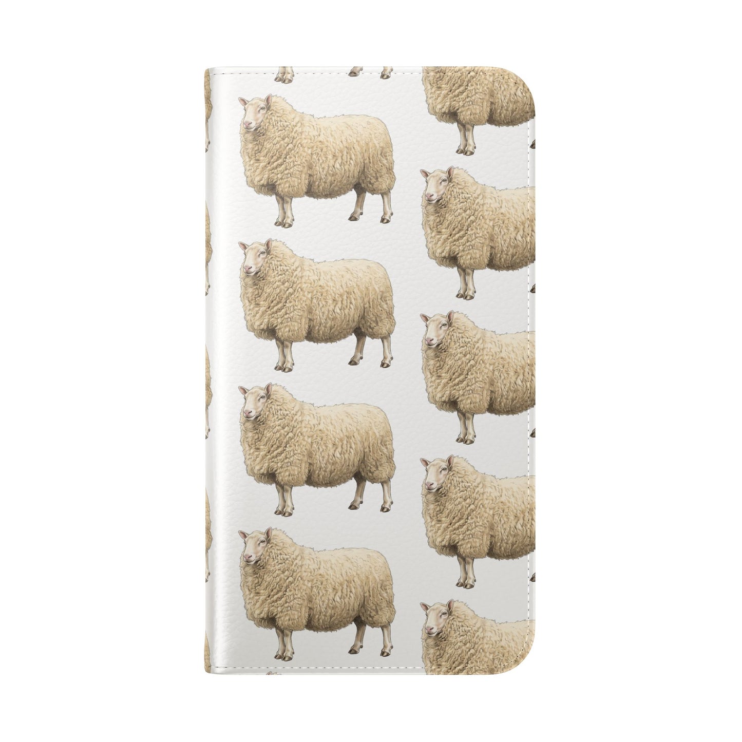 Cheviot Sheep Pattern Flip Phone Case – Cute Pastoral Wallet Cover with Card Slots