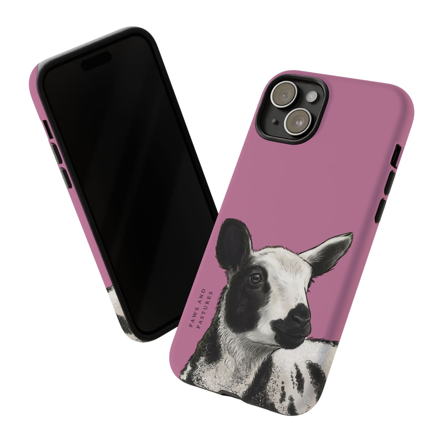 Pink Dutch Spotted Sheep Portrait Phone Case - Black & White Lamb Illustration Protective Cover