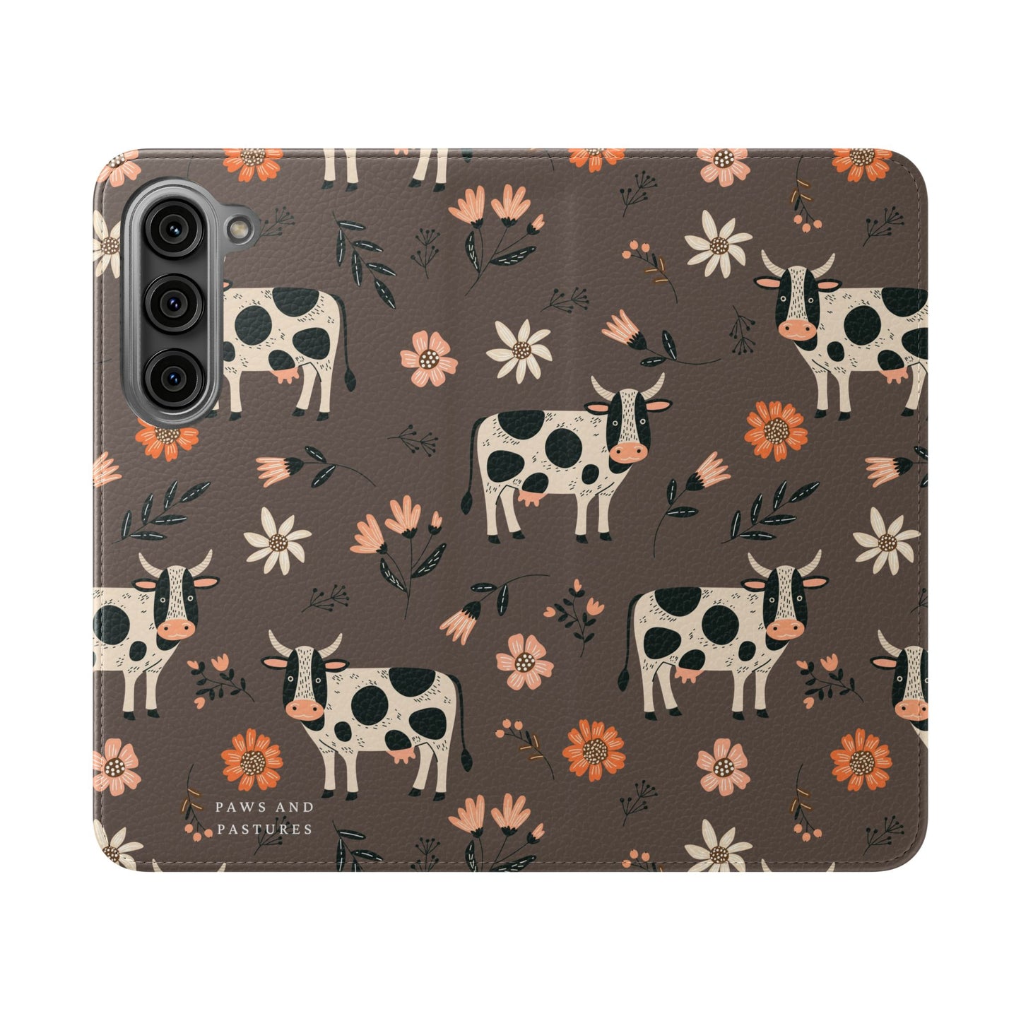 Cow Floral Flip Phone Case – Folklore Farm Pattern Wallet Case