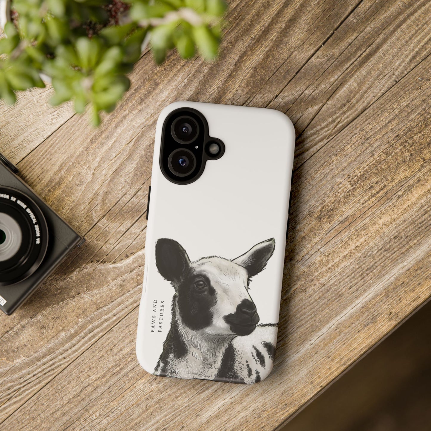Dutch Spotted Sheep Portrait Phone Case - Black & White Lamb Illustration Protective Cover