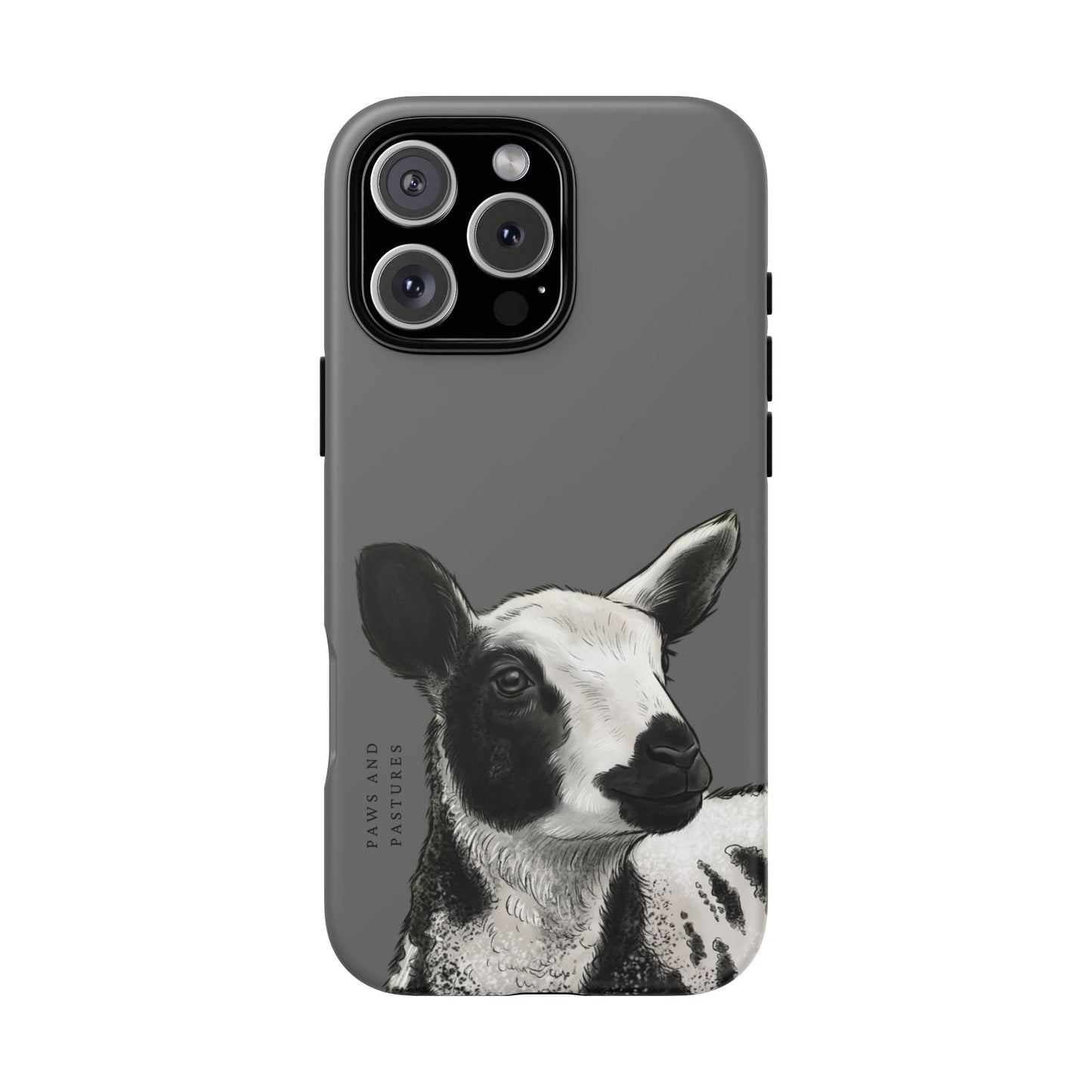 Grey Dutch Spotted Sheep Portrait Phone Case - Black & White Lamb Illustration Protective Cover
