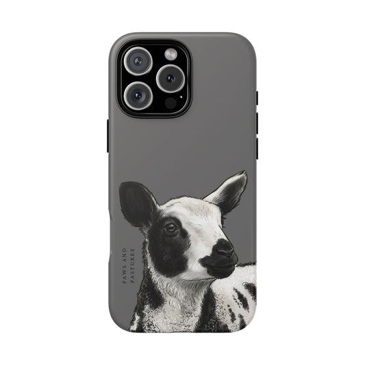 Grey Dutch Spotted Sheep Portrait Phone Case - Black & White Lamb Illustration Protective Cover