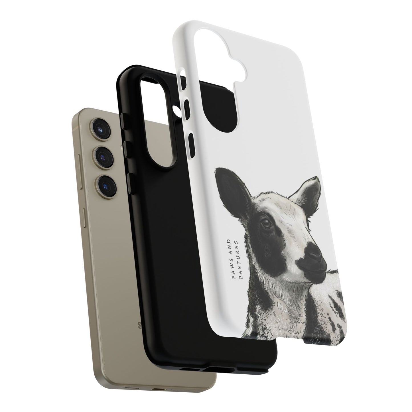 Dutch Spotted Sheep Portrait Phone Case - Black & White Lamb Illustration Protective Cover