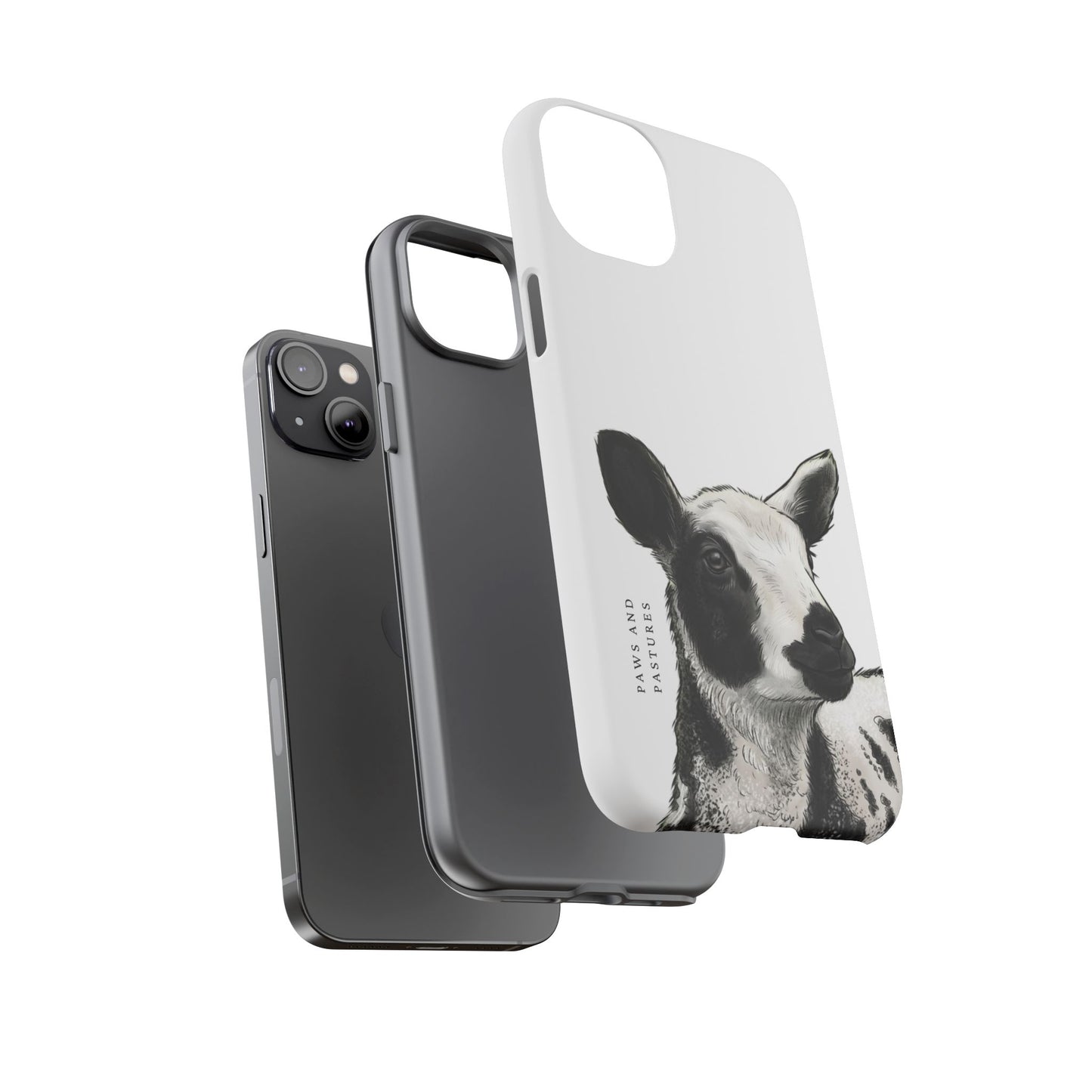 Dutch Spotted Sheep Portrait Phone Case - Black & White Lamb Illustration Protective Cover