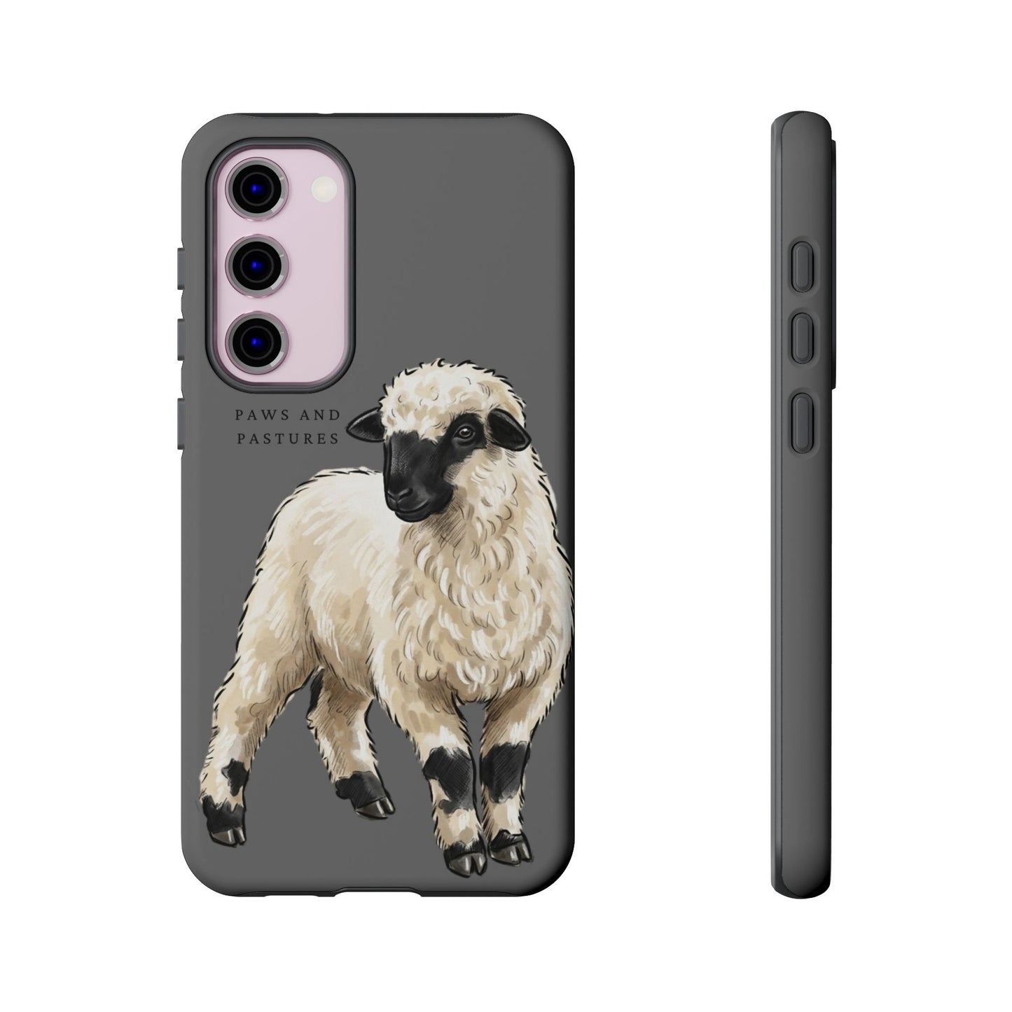 Grey Valais Blacknose Sheep Phone Case – 'Paws and Pastures' Cute Lamb Protective iPhone Cover