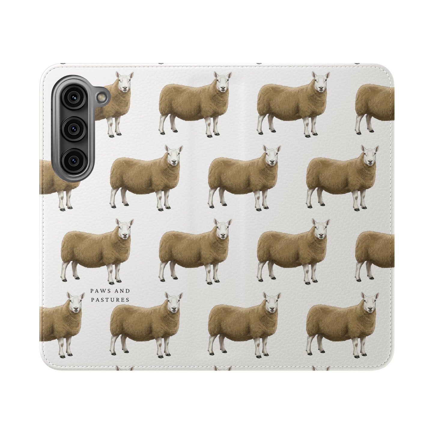 Cheviot Sheep Pattern Flip Phone Case – Cute Pastoral Wallet Cover with Card Slots