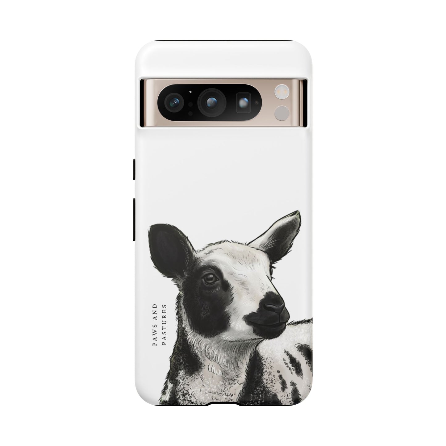 Dutch Spotted Sheep Portrait Phone Case - Black & White Lamb Illustration Protective Cover