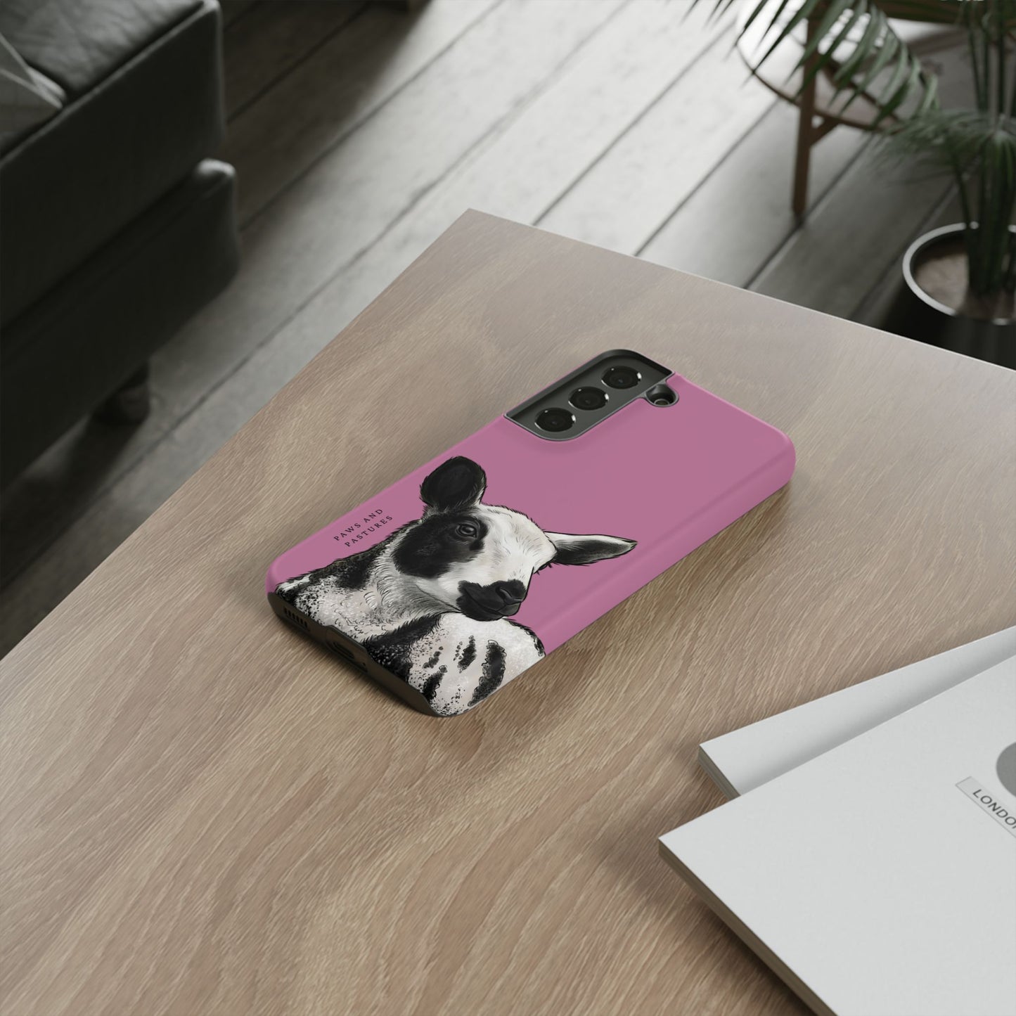 Pink Dutch Spotted Sheep Portrait Phone Case - Black & White Lamb Illustration Protective Cover