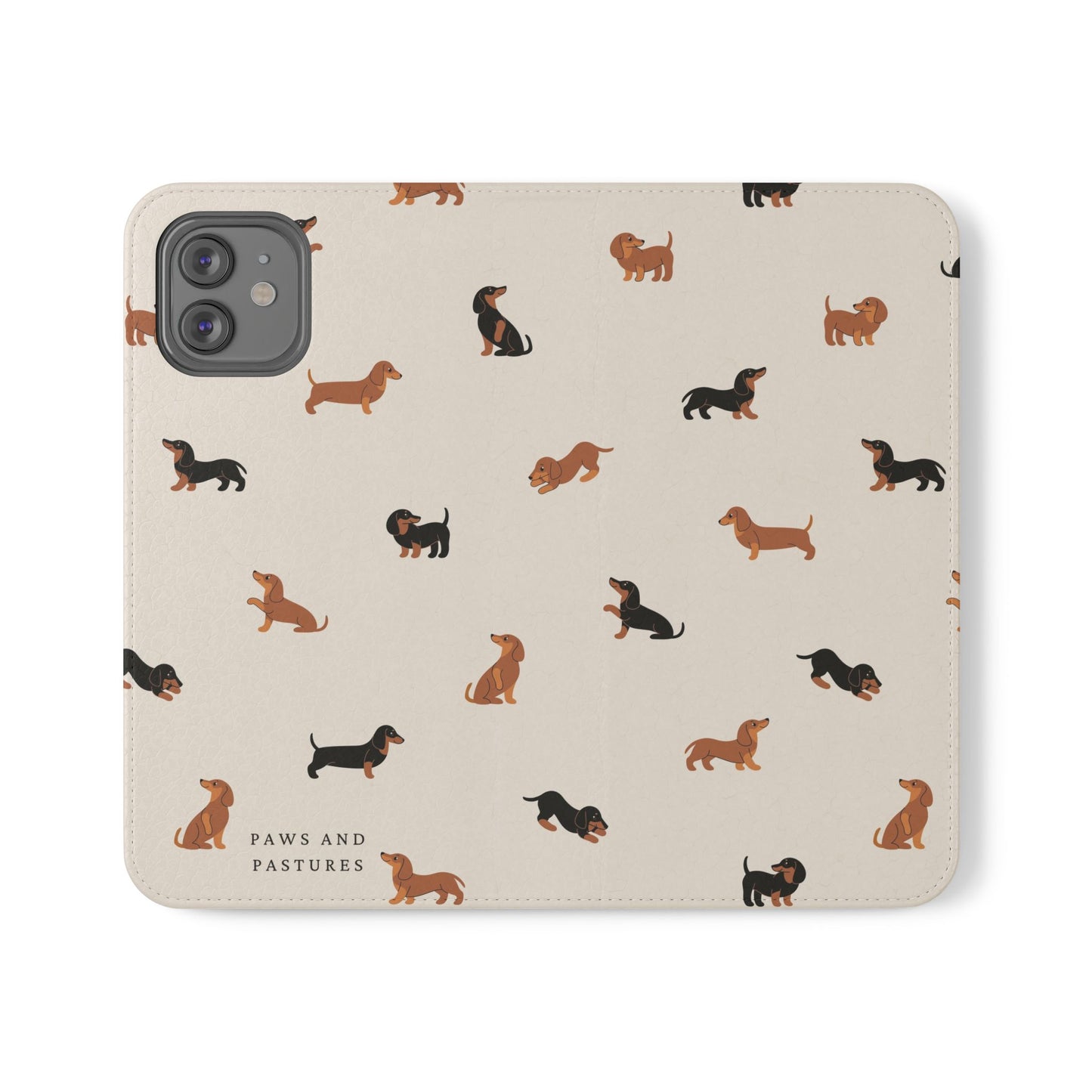 Dachshund Pattern Flip Phone Case — Wallet Folio with Card Slots