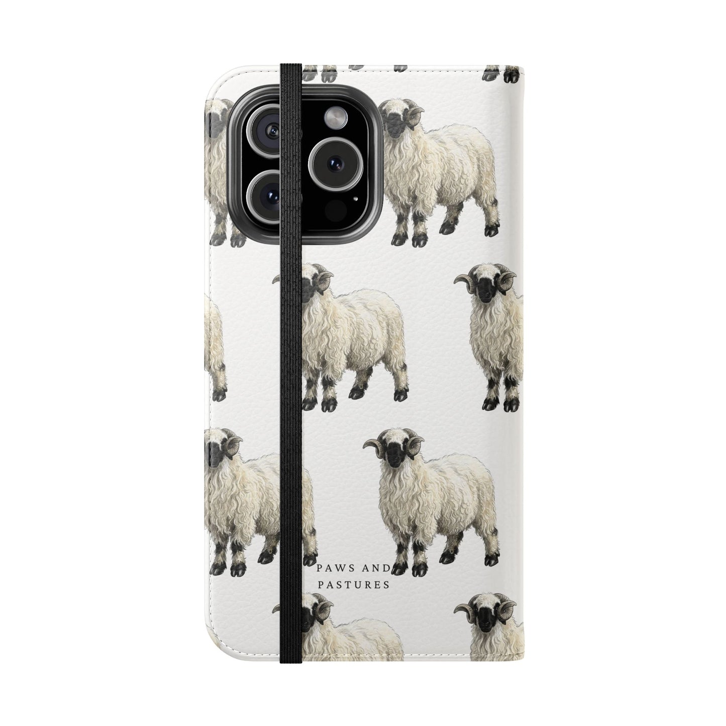 Valais Blacknose Sheep Pattern Flip Phone Case – Cute Farm Animal Wallet Cover