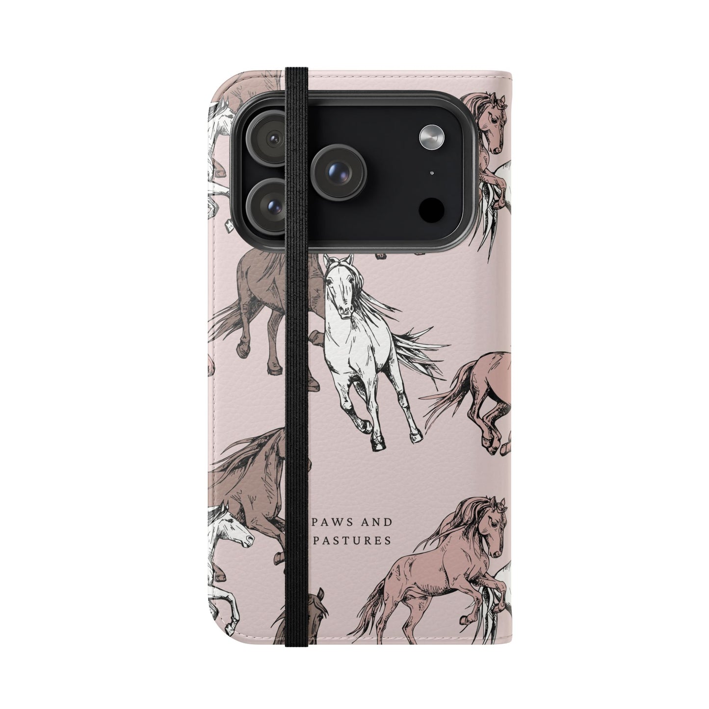Horse Pattern Flip Phone Case — Pink Running Horses Wallet Cover