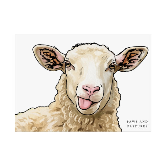 Silly Sheep Fine Art Poster 'Paws and Pastures' Rustic Farmhouse Wall Art
