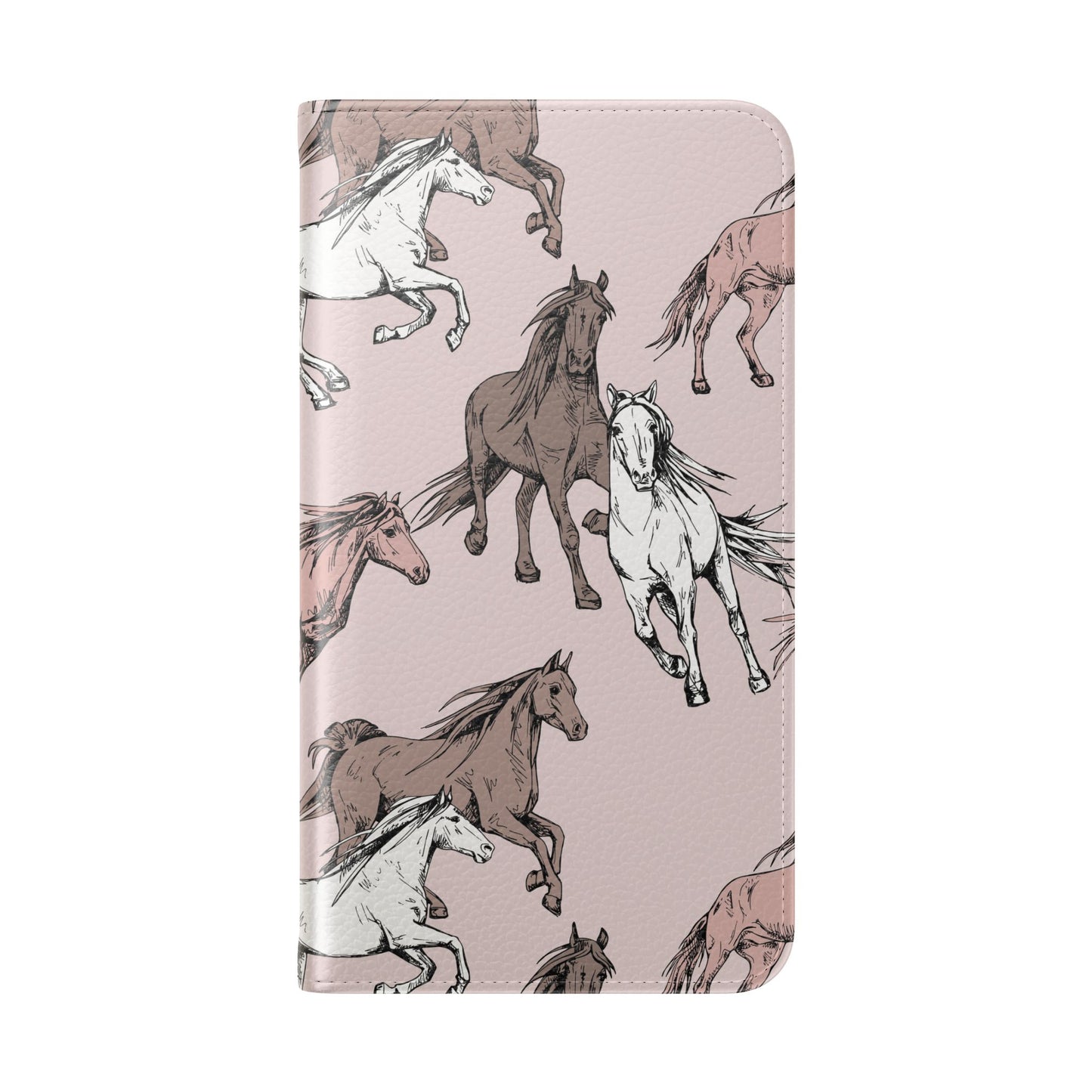 Horse Pattern Flip Phone Case — Pink Running Horses Wallet Cover