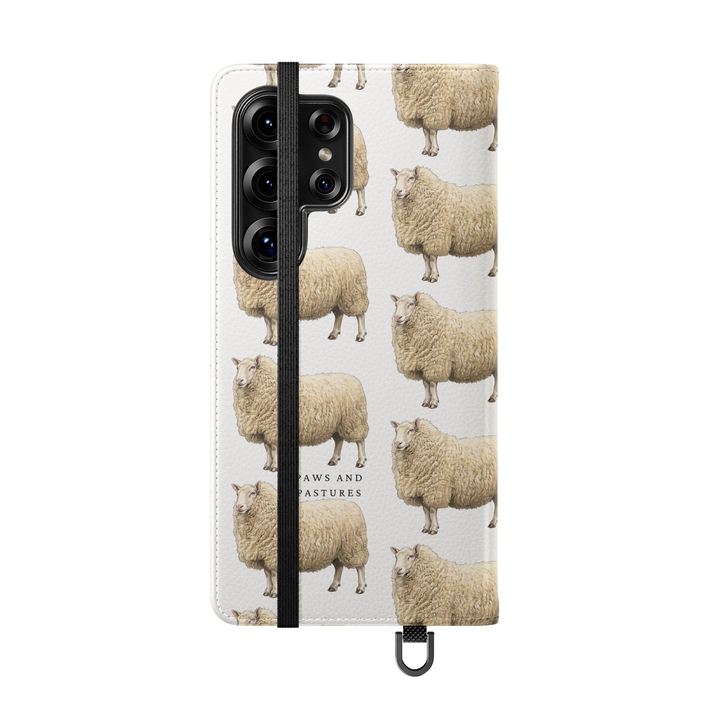 Cheviot Sheep Pattern Flip Phone Case – Cute Pastoral Wallet Cover with Card Slots