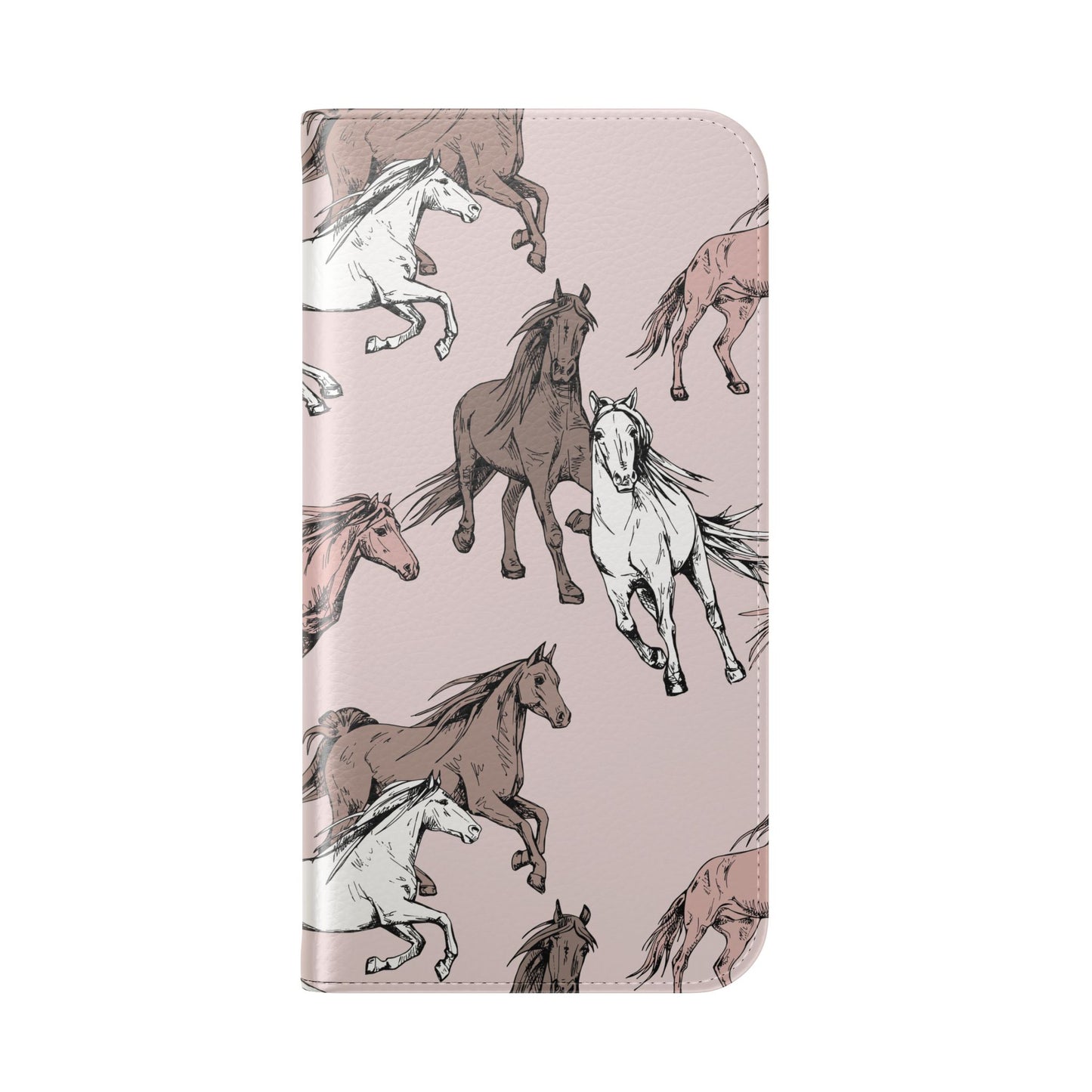 Horse Pattern Flip Phone Case — Pink Running Horses Wallet Cover