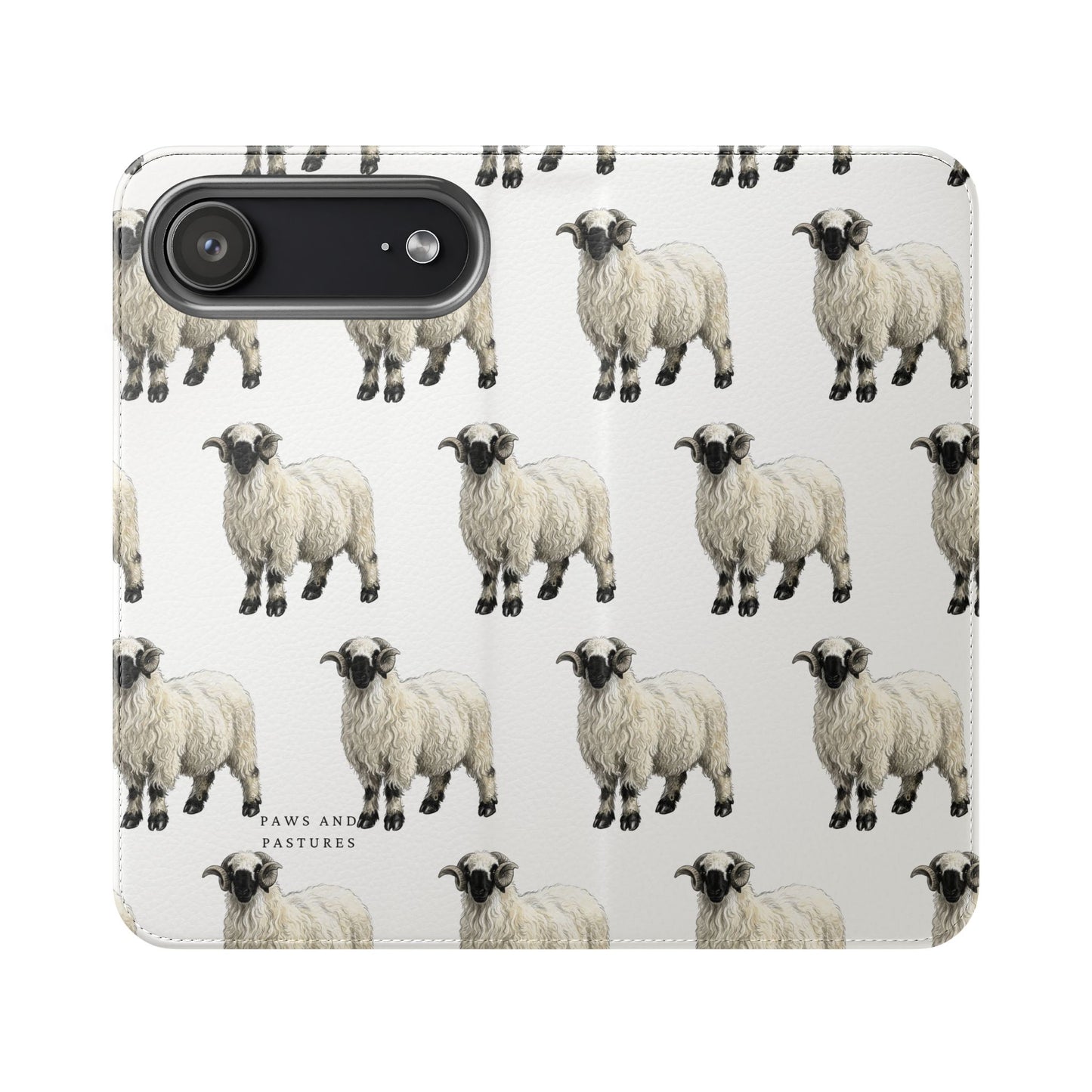 Valais Blacknose Sheep Pattern Flip Phone Case – Cute Farm Animal Wallet Cover