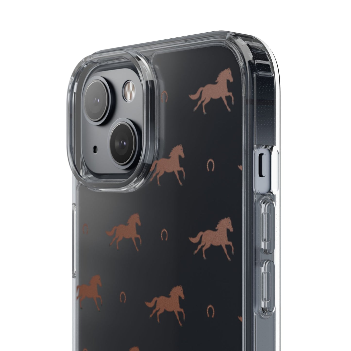 Horse Pattern Clear Phone Case — Equestrian Horses & Horseshoes Design