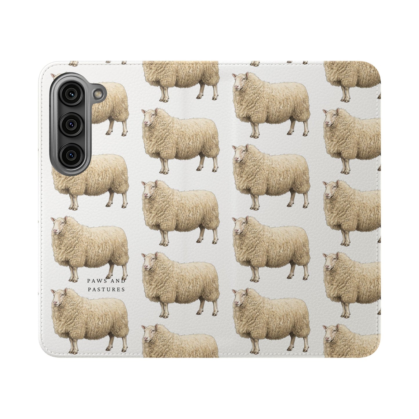Cheviot Sheep Pattern Flip Phone Case – Cute Pastoral Wallet Cover with Card Slots