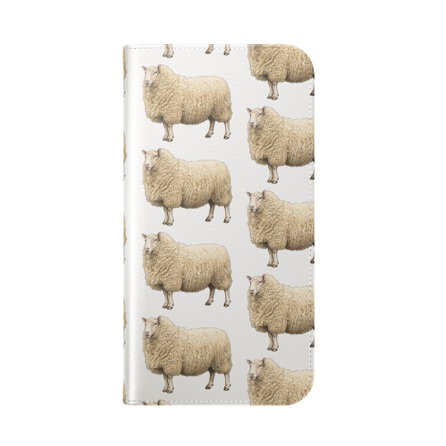 Cheviot Sheep Pattern Flip Phone Case – Cute Pastoral Wallet Cover with Card Slots