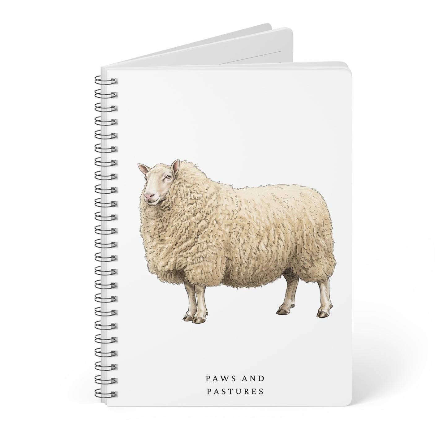 Cheviot Sheep Illustration A5 Spiral Notebook — 'Paws and Pastures' Lined Journal