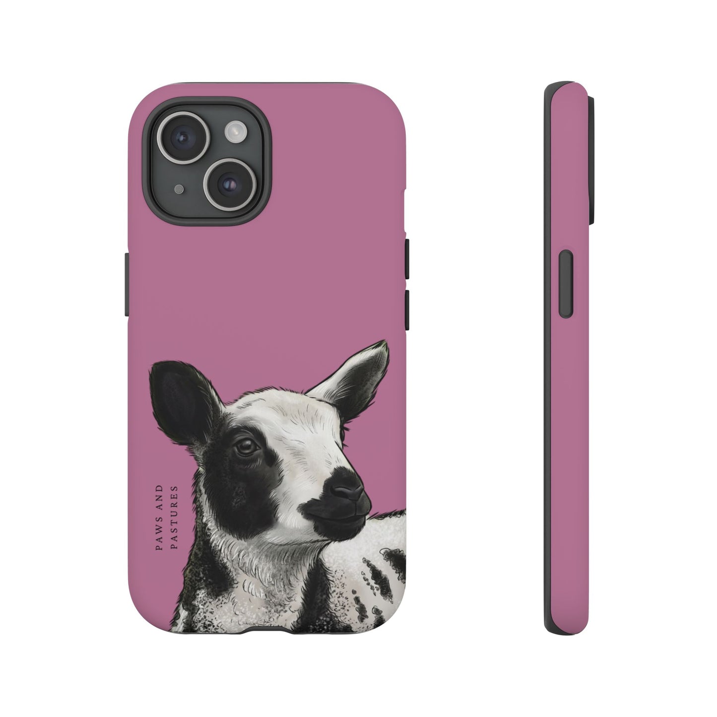 Pink Dutch Spotted Sheep Portrait Phone Case - Black & White Lamb Illustration Protective Cover