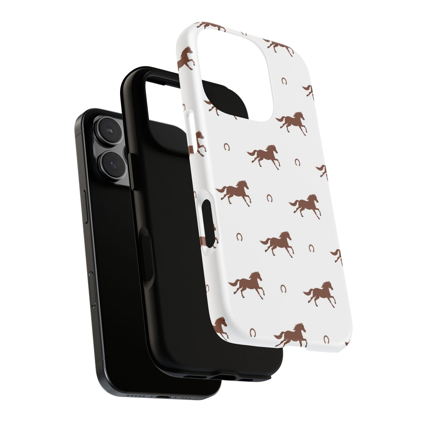 Horse Pattern Tough Phone Case — Brown Galloping Horses & Horseshoes on White