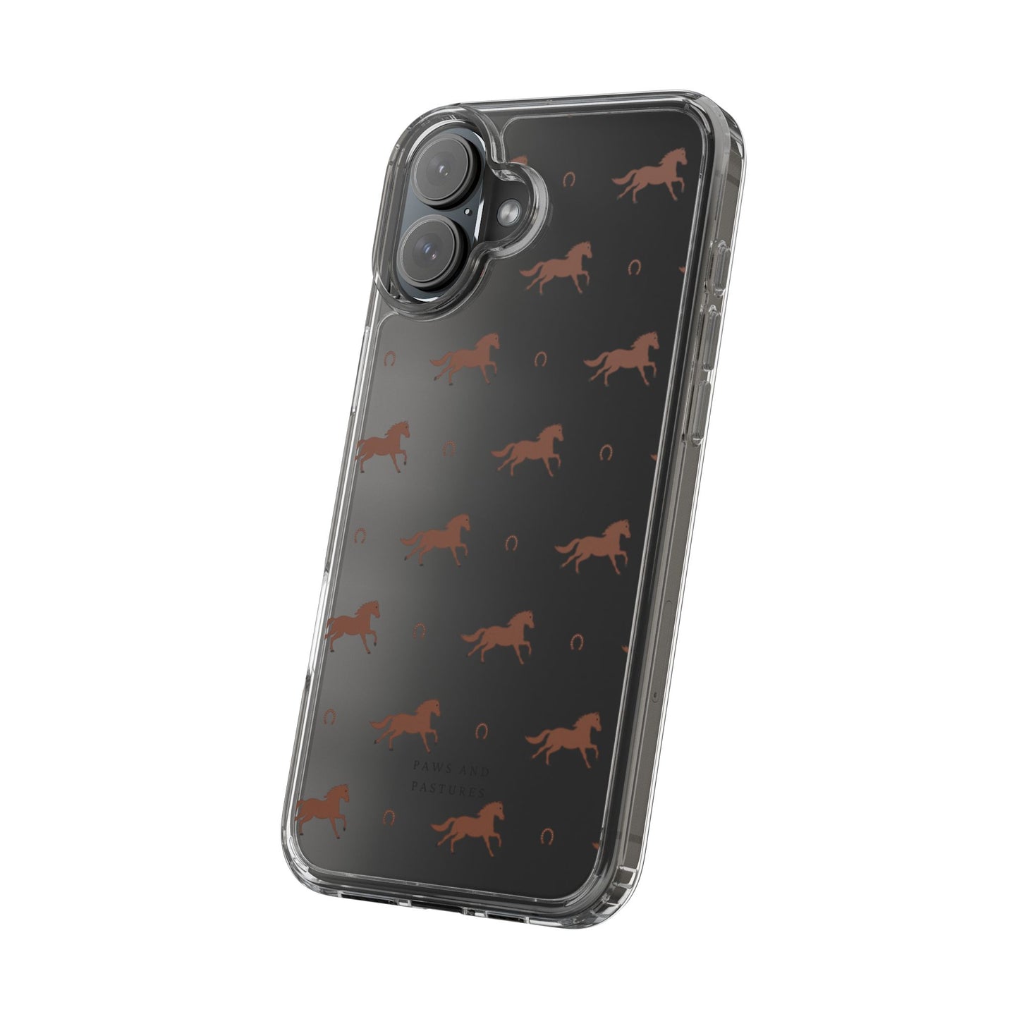 Horse Pattern Clear Phone Case — Equestrian Horses & Horseshoes Design