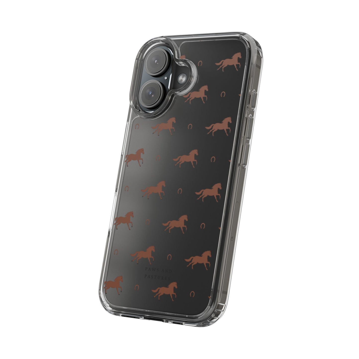 Horse Pattern Clear Phone Case — Equestrian Horses & Horseshoes Design