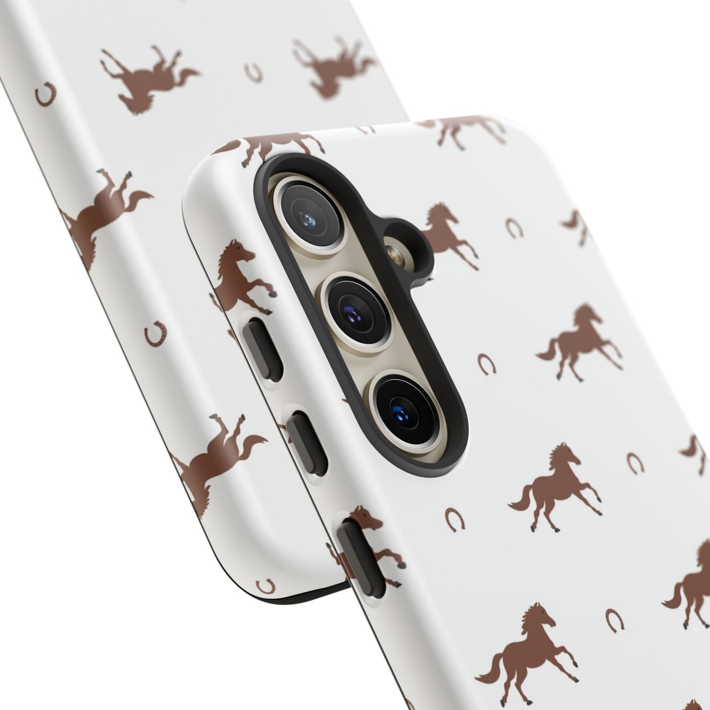 Horse Pattern Tough Phone Case — Brown Galloping Horses & Horseshoes on White