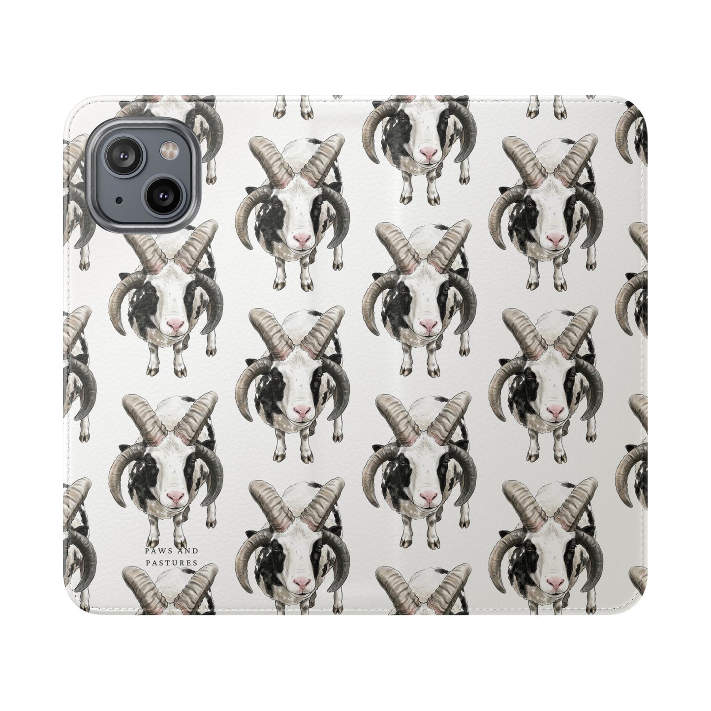 Jacob Sheep Pattern Flip Phone Case — Cute Farm Animal Wallet Cover