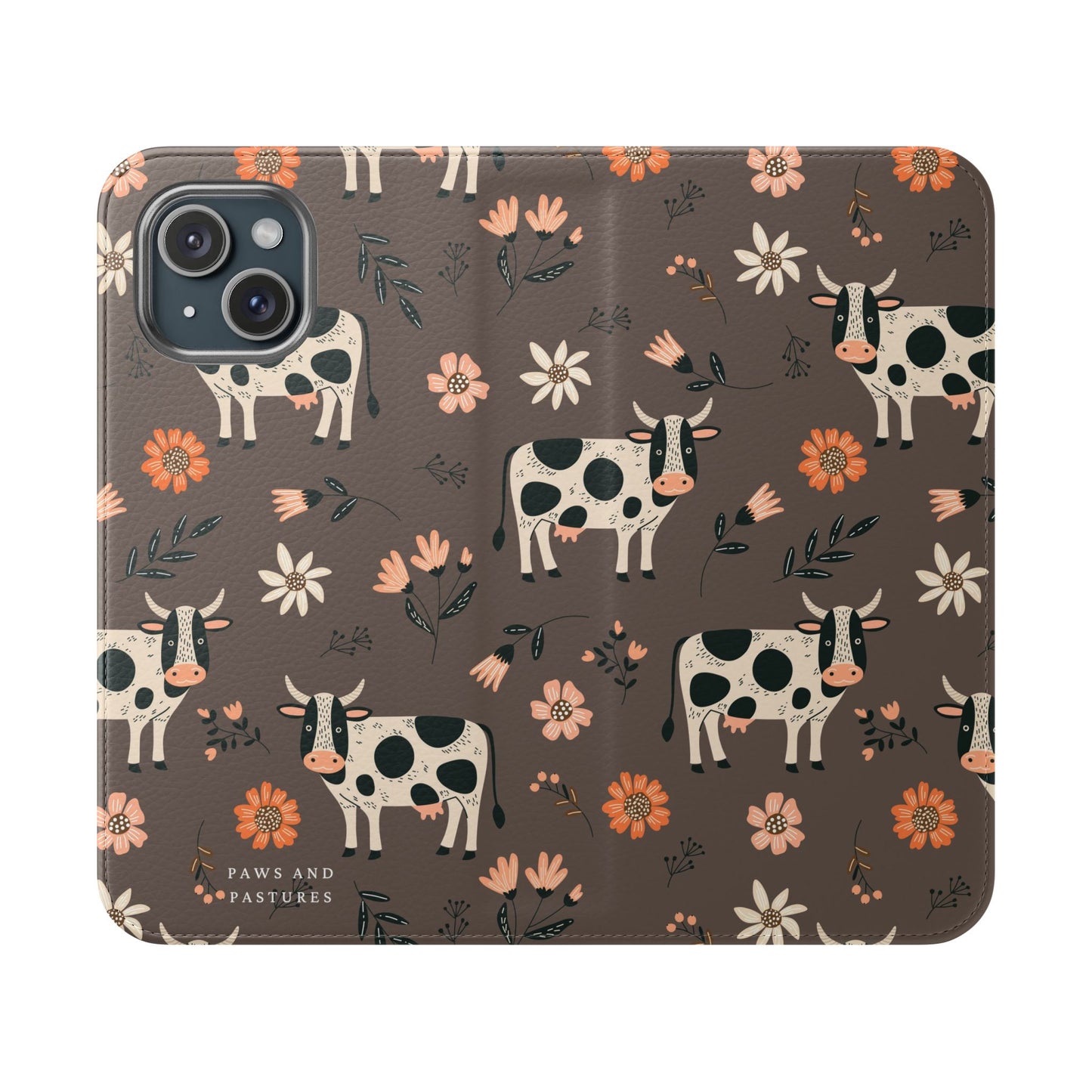 Cow Floral Flip Phone Case – Folklore Farm Pattern Wallet Case