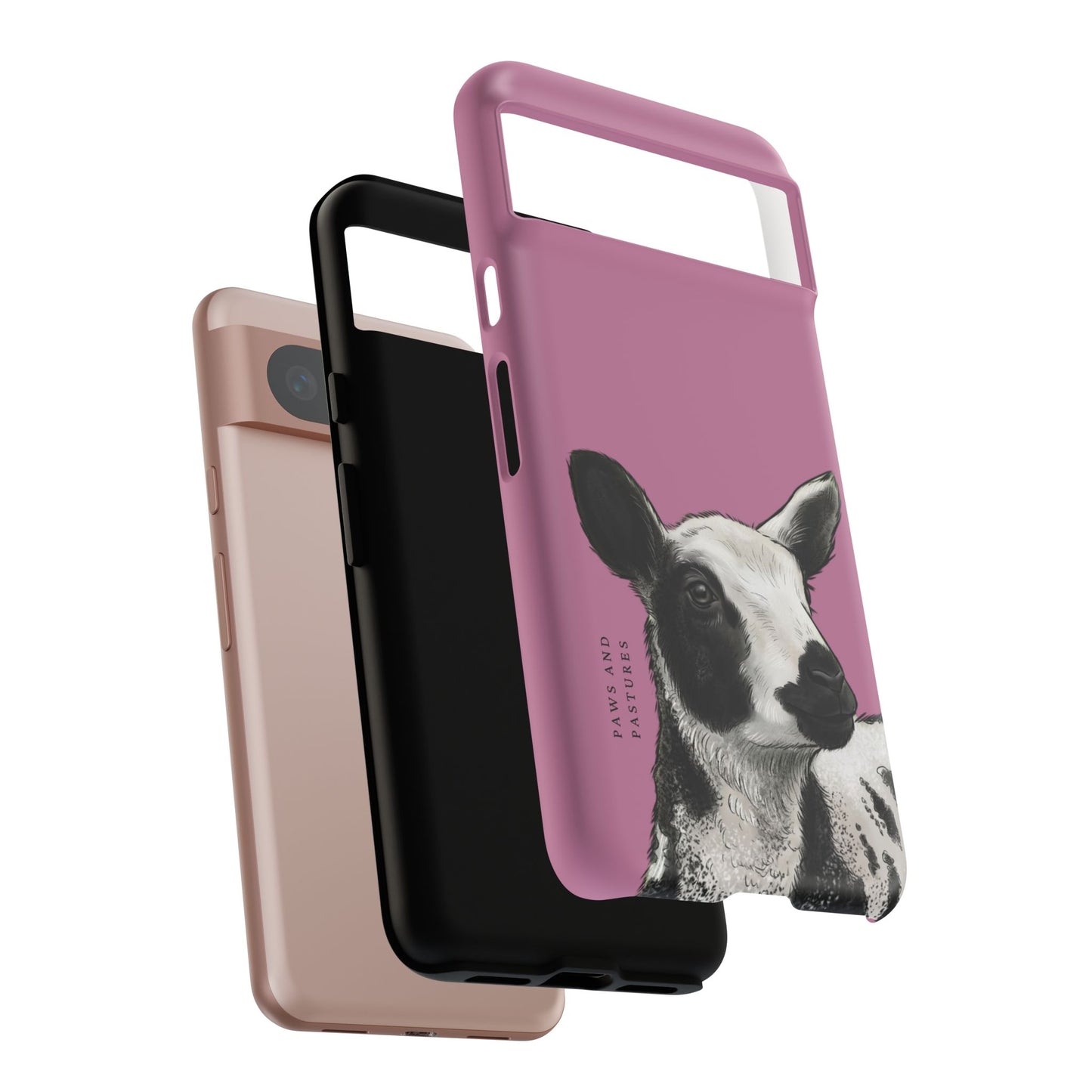 Pink Dutch Spotted Sheep Portrait Phone Case - Black & White Lamb Illustration Protective Cover
