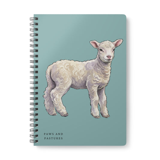 Teal Lamb Illustration Spiral Notebook — 'Paws and Pastures' A5 Wirobound Journal