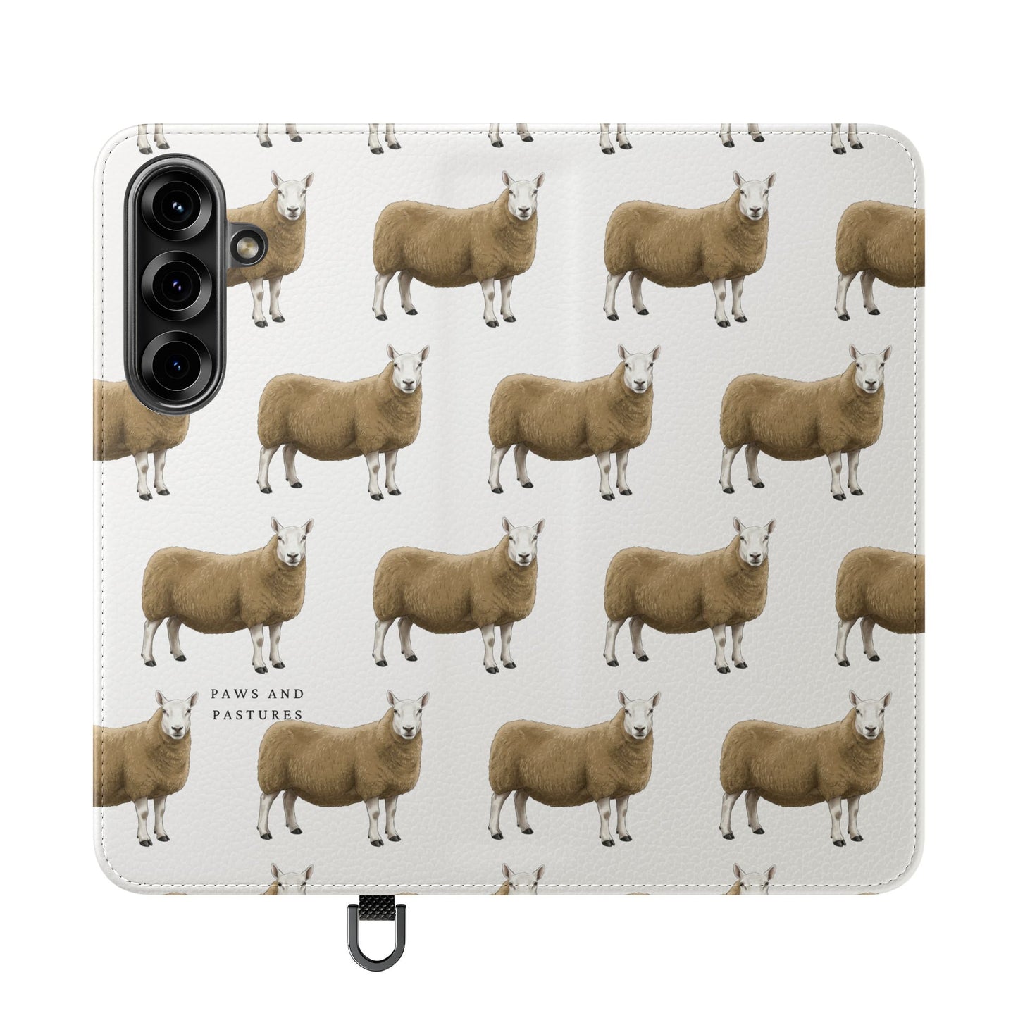 Cheviot Sheep Pattern Flip Phone Case – Cute Pastoral Wallet Cover with Card Slots