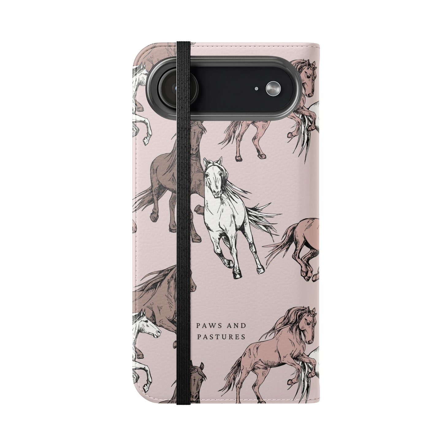 Horse Pattern Flip Phone Case — Pink Running Horses Wallet Cover