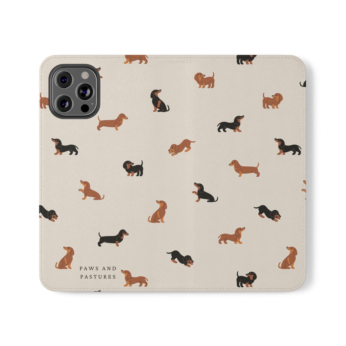 Dachshund Pattern Flip Phone Case — Wallet Folio with Card Slots